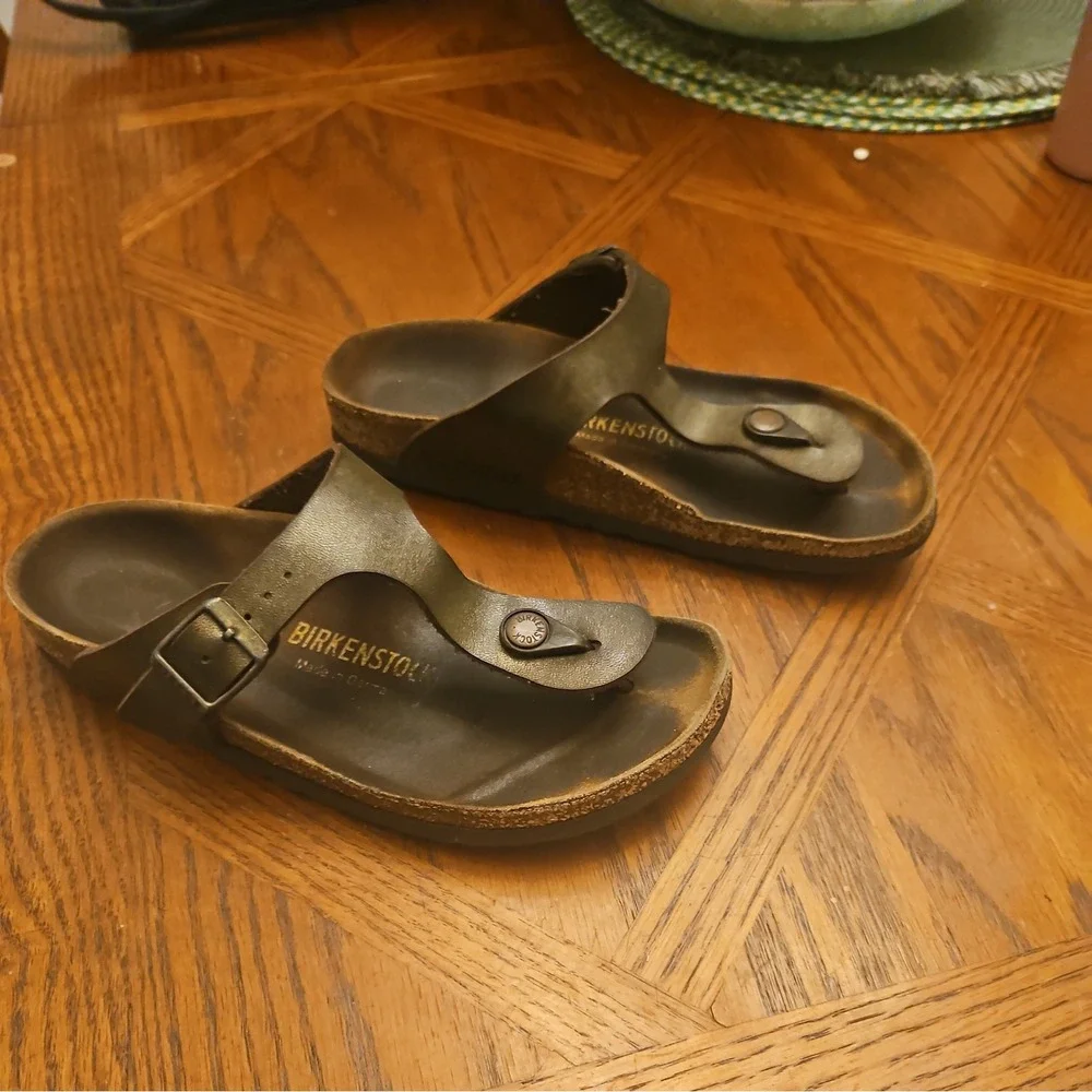 Birkenstock Gizeh Thong Sandals Brown Leather‎ Gold Bronze Slides EU 36 USA 6